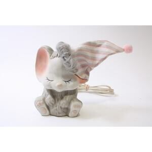 1980s, Grey, Nursery, Kids Room, Ceramic, Sleeping Mouse, Nursery, Night Light